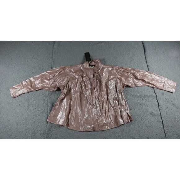 New Suzie Kondi Top Womens Xs Lurex Poet's Blouse Pink Peach Metallic Silver - Picture 1 of 8